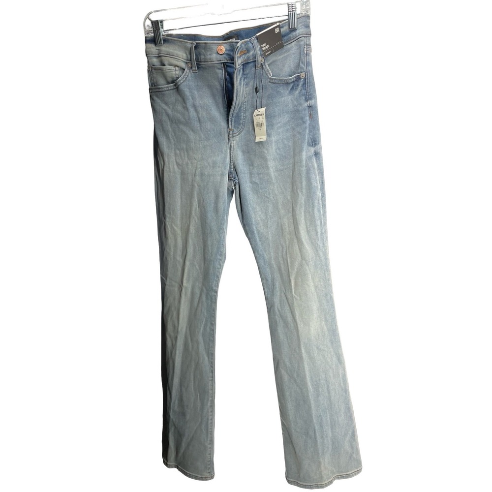 Express Women's Jeans Flare High Rise Light Wash Cotton Blend Size 8R